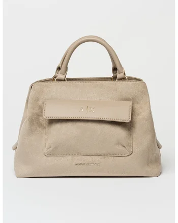 Geanta crossbody de piele intoarsa ecologica cu buzunare cu clapa, Bej