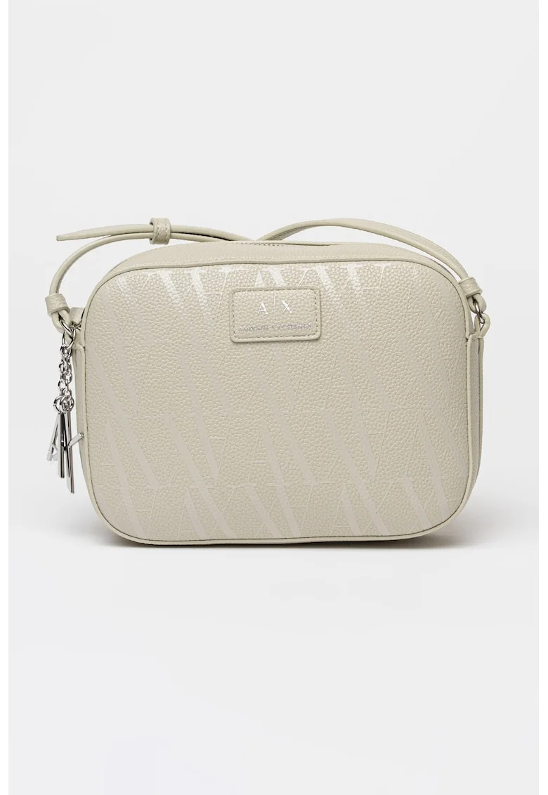 Geanta crossbody de piele ecologica cu model, Ecru