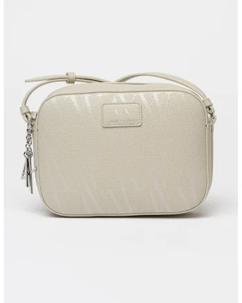 Geanta crossbody de piele ecologica cu model, Ecru