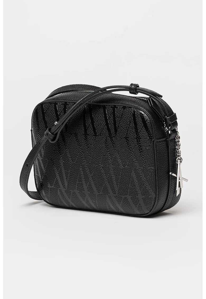 Geanta crossbody de piele ecologica cu model, Negru