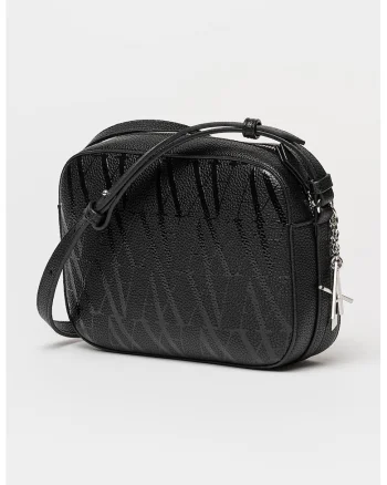 Geanta crossbody de piele ecologica cu model, Negru