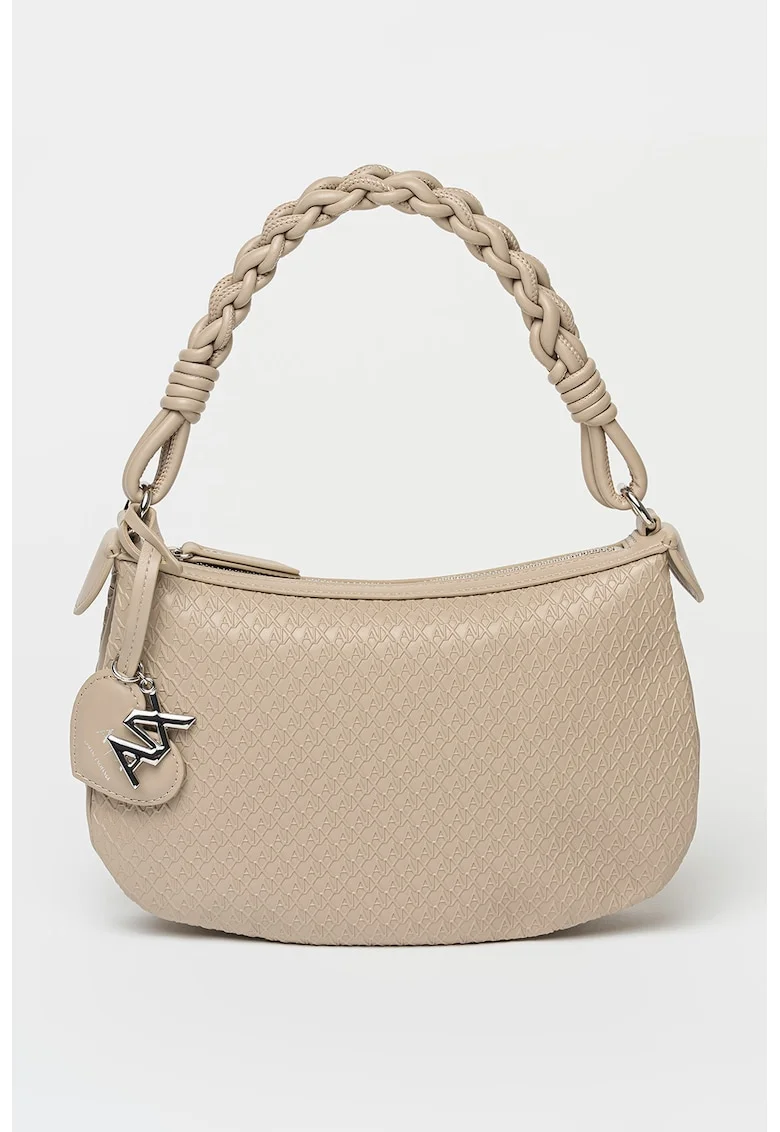 Geanta crossbody de piele ecologica cu model monograma Maya, Bej inchis
