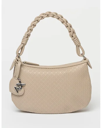 Geanta crossbody de piele ecologica cu model monograma Maya, Bej inchis