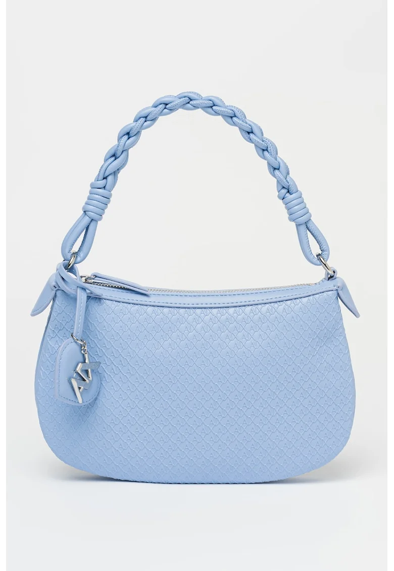 Geanta crossbody de piele ecologica cu model monograma Maya, Albastru azur