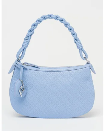 Geanta crossbody de piele ecologica cu model monograma Maya, Albastru azur