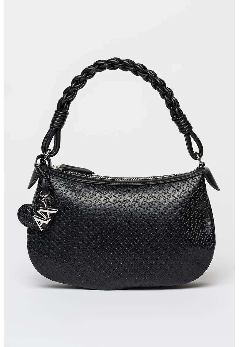 Geanta crossbody de piele ecologica cu model monograma Maya, Negru