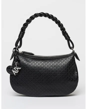 Geanta crossbody de piele ecologica cu model monograma Maya, Negru
