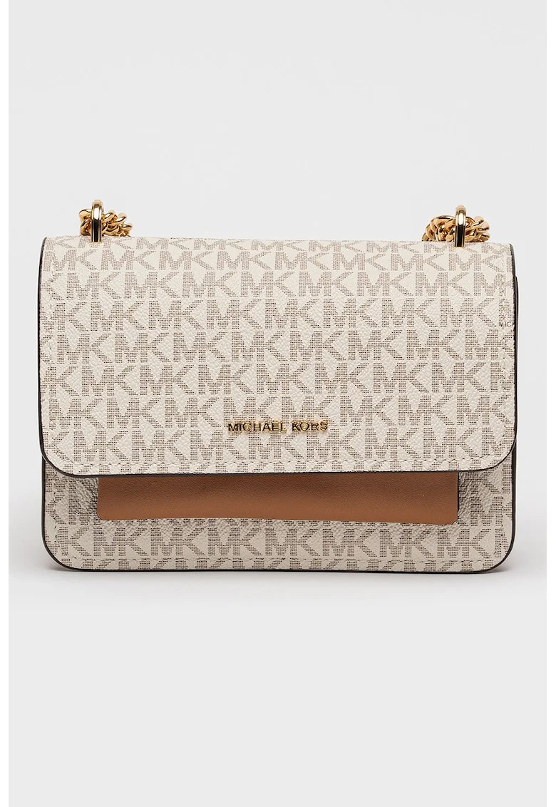 Geanta crossbody din piele ecologica cu model monograma Claire, Maro/Crem