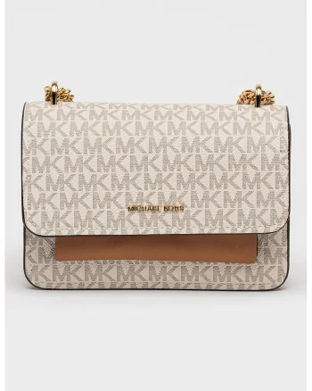 Geanta crossbody din piele ecologica cu model monograma Claire, Maro/Crem
