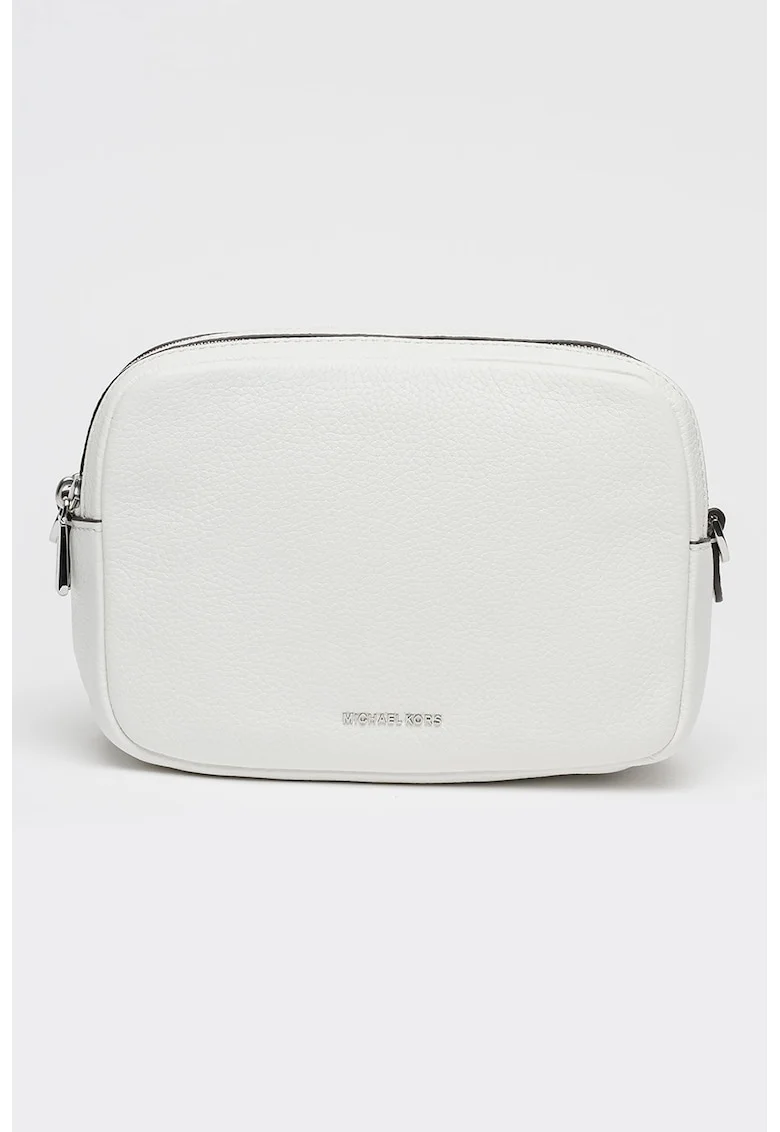 Geanta crossbody din piele cu doua compartimente si barete, Alb