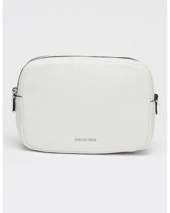 Geanta crossbody din piele cu doua compartimente si barete, Alb
