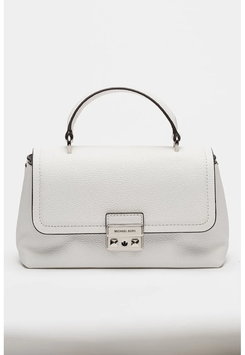Geanta crossbody din piele granulata cu clapa, Alb