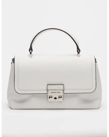 Geanta crossbody din piele granulata cu clapa, Alb