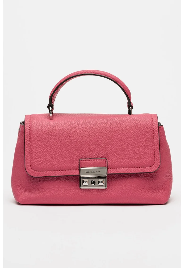 Geanta crossbody din piele granulata cu clapa, Roz