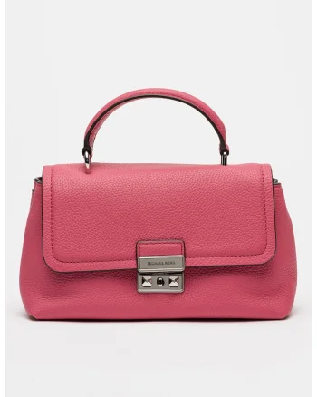 Geanta crossbody din piele granulata cu clapa, Roz