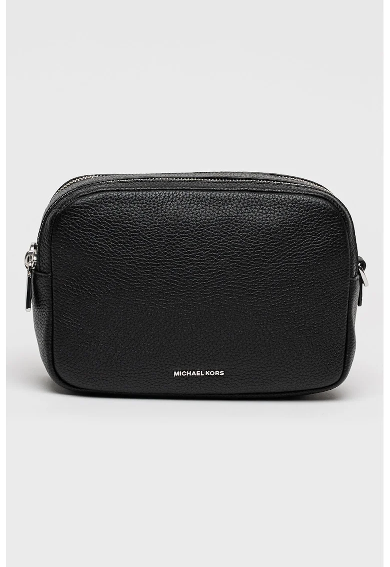 Geanta crossbody din piele cu doua compartimente si barete, Negru