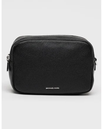 Geanta crossbody din piele cu doua compartimente si barete, Negru