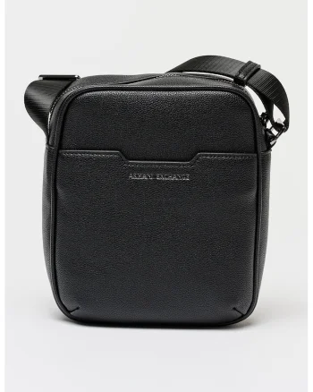 Geanta crossbody cu aplicatie logo metalica, Negru
