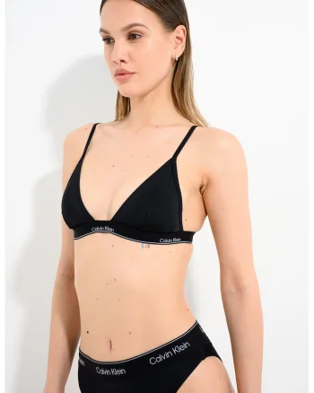 Sutien bralette de baie cu banda logo, Negru