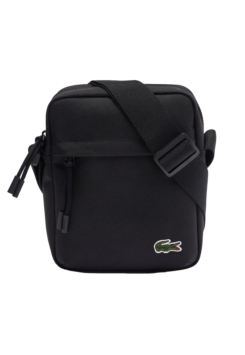 Geanta crossbody cu detaliu brodat si model unisex, Negru