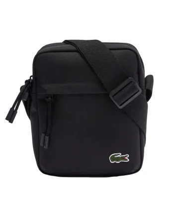 Geanta crossbody cu detaliu brodat si model unisex, Negru