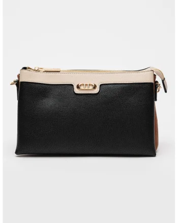 Geanta crossbody din piele ecologica Dualo, Negru/Caramel