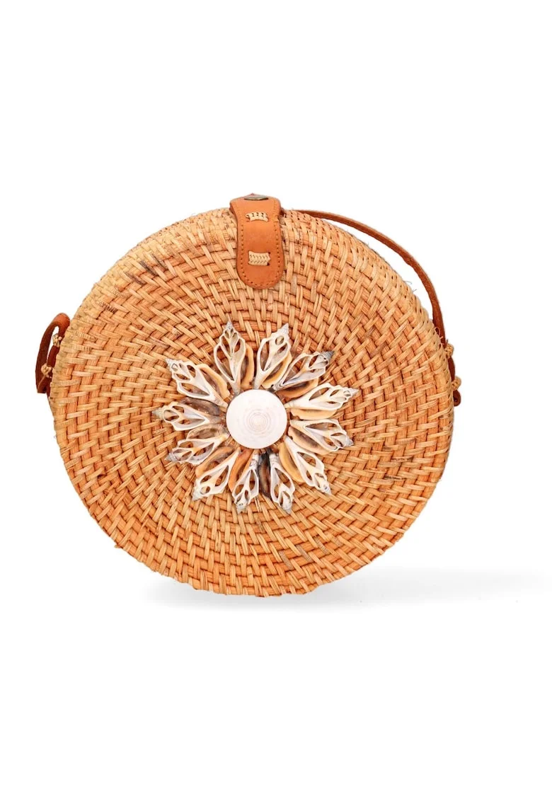 Geanta crossbody din paie, Maro