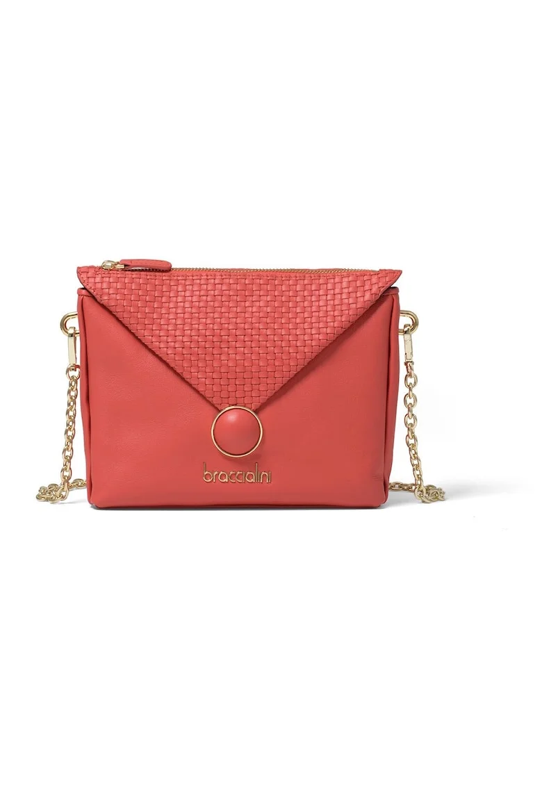 Geanta crossbody din piele cu bareta din lant 207979, Rosu