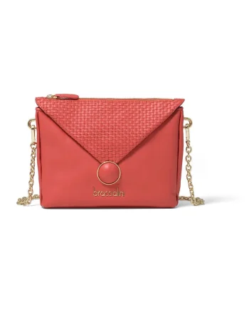 Geanta crossbody din piele cu bareta din lant 207979, Rosu