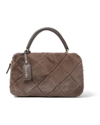 Geanta crossbody din piele ecologica cu garnituri din blana sintetica, Maro