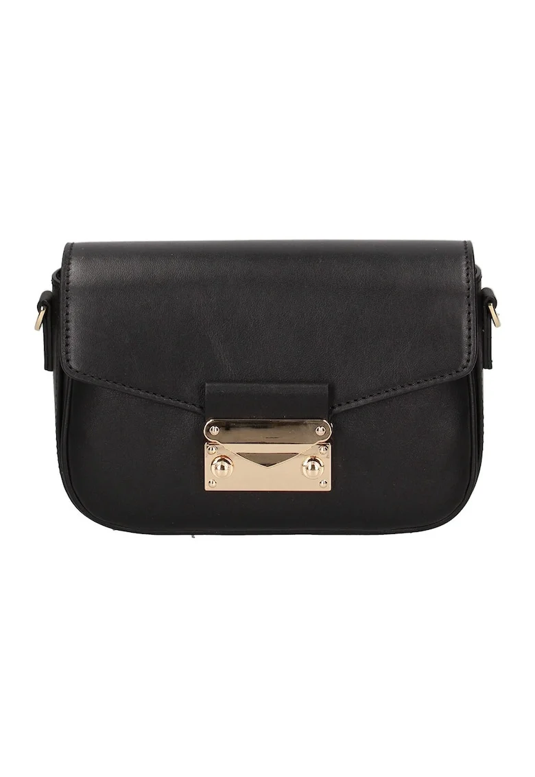Geanta crossbody de piele cu logo, Negru