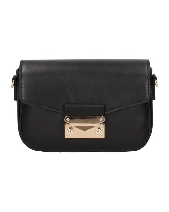 Geanta crossbody de piele cu logo, Negru