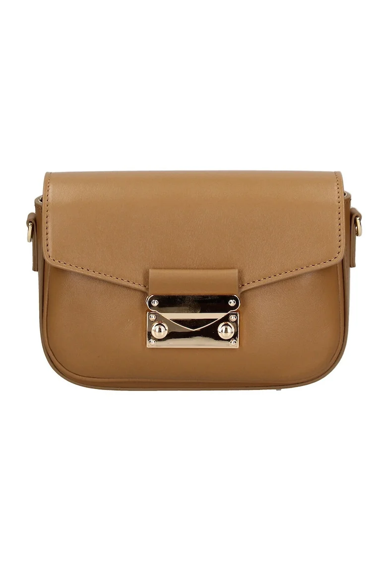 Geanta crossbody de piele cu logo, Maro