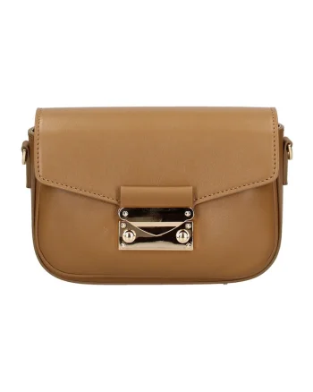 Geanta crossbody de piele cu logo, Maro