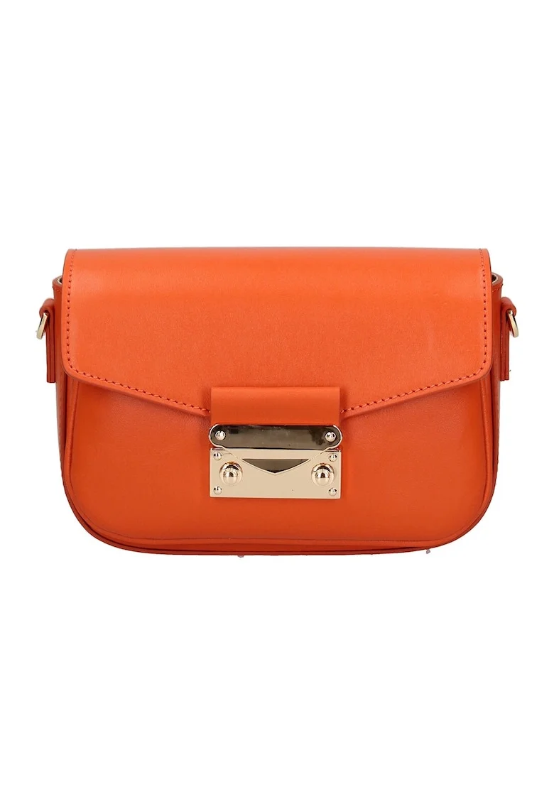 Geanta crossbody de piele cu logo, Portocaliu