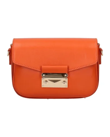 Geanta crossbody de piele cu logo, Portocaliu