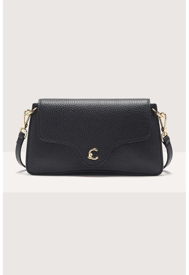 Geanta crossbody din piele cu clapa C-Me, Negru