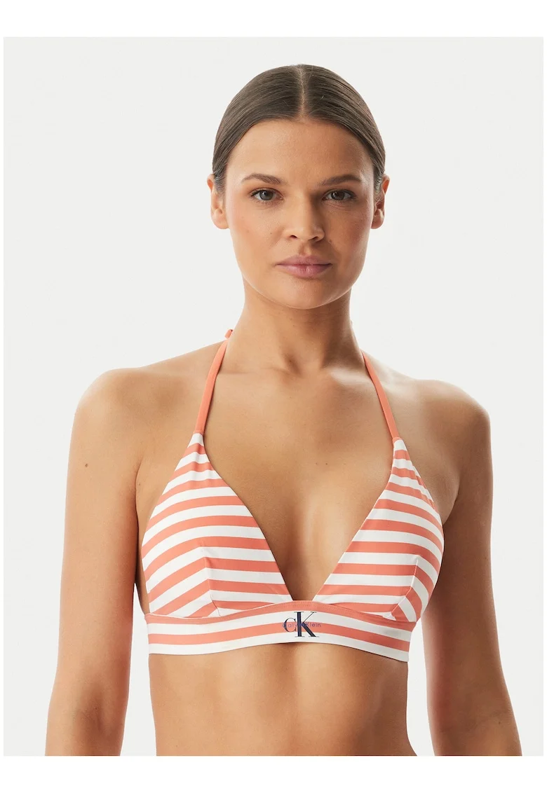 Sutien de baie cu model in dungi si decolteu in V