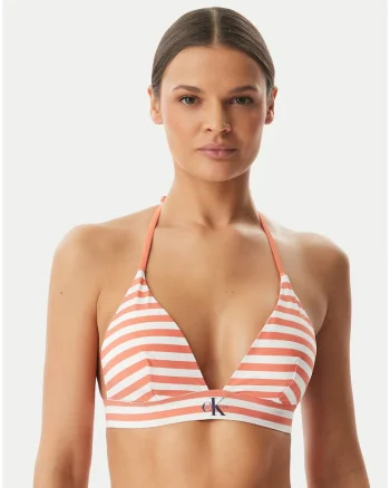 Sutien de baie cu model in dungi si decolteu in V