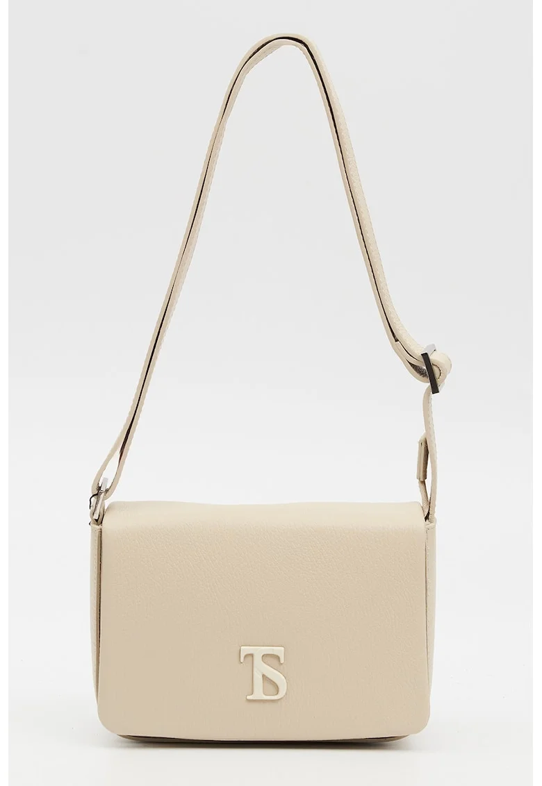 Geanta crossbody din piele cu clapa, Crem
