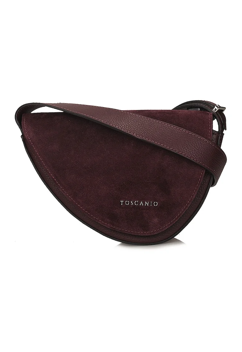 Geanta crossbody din piele si piele intoarsa cu bareta ajustabila, Visiniu inchis