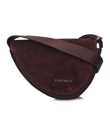 Geanta crossbody din piele si piele intoarsa cu bareta ajustabila, Visiniu inchis