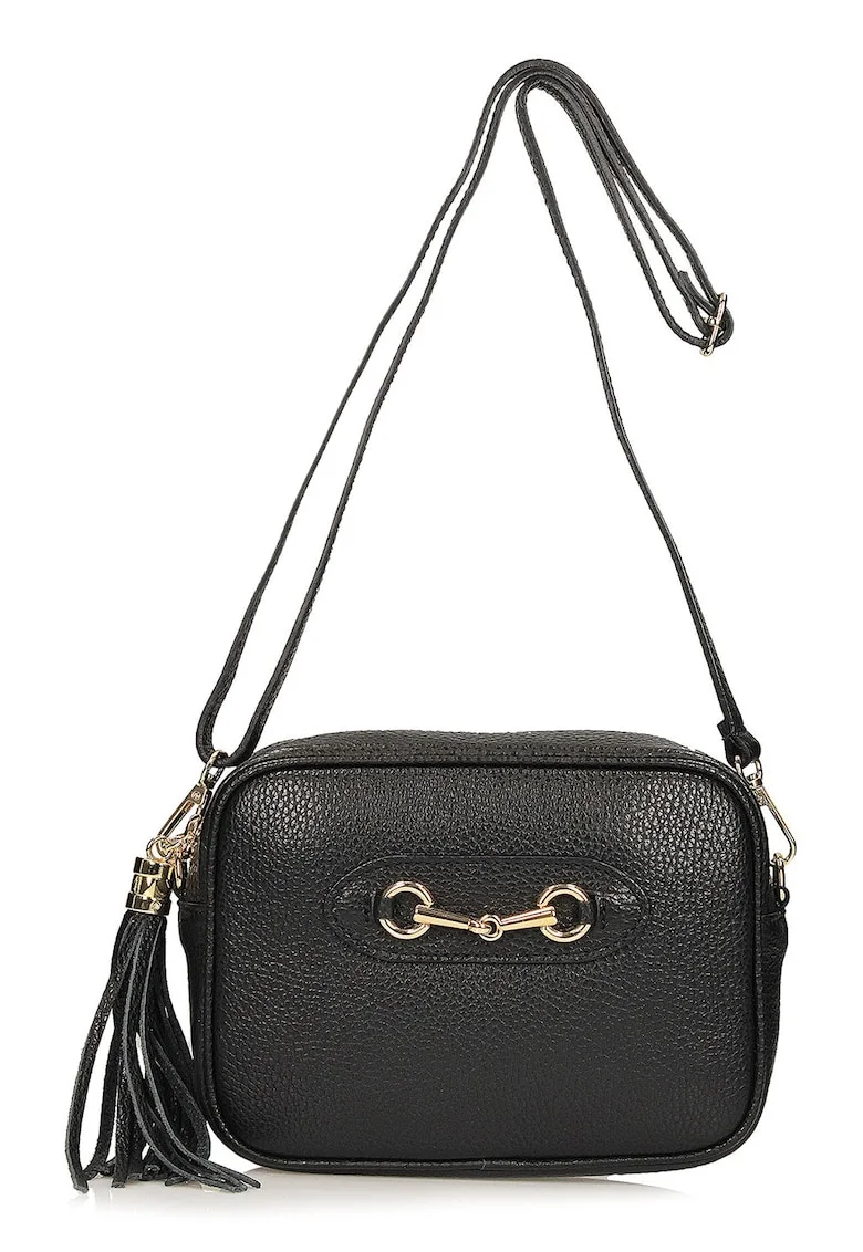 Geanta crossbody din piele cu accesoriu canaf, Negru