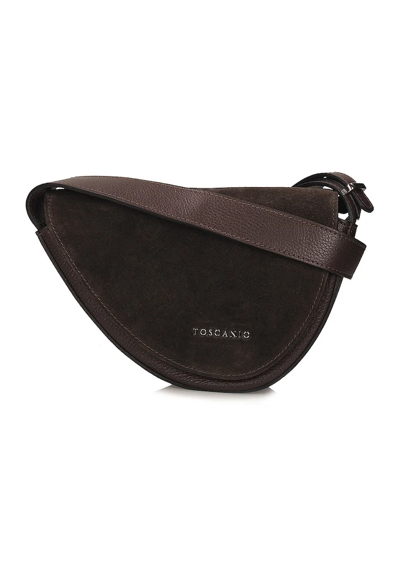 Geanta crossbody din piele si piele intoarsa cu bareta ajustabila, Maro inchis