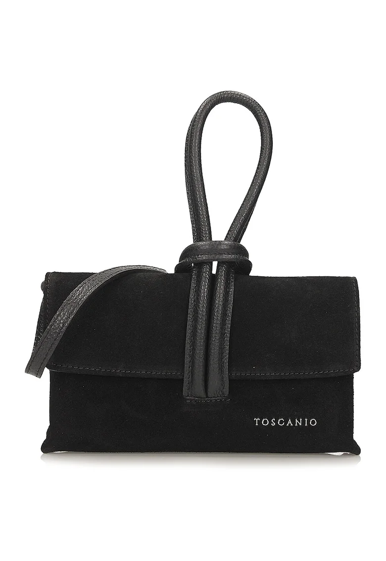 Geanta crossbody din piele intoarsa cu clapa, Negru