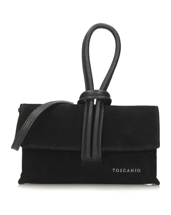 Geanta crossbody din piele intoarsa cu clapa, Negru