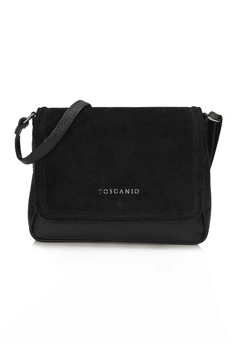 Geanta crossbody din piele cu segment din piele intoarsa, Negru