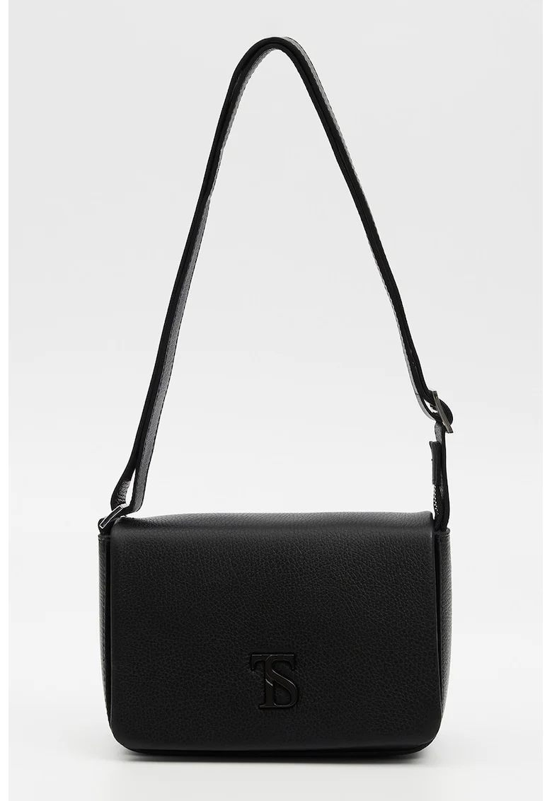 Geanta crossbody din piele cu clapa, Negru