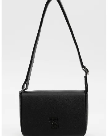 Geanta crossbody din piele cu clapa, Negru