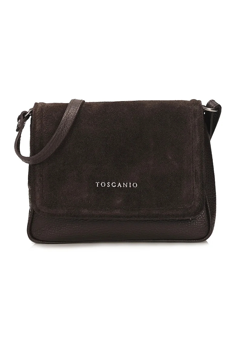 Geanta crossbody din piele cu segment din piele intoarsa, Maro inchis